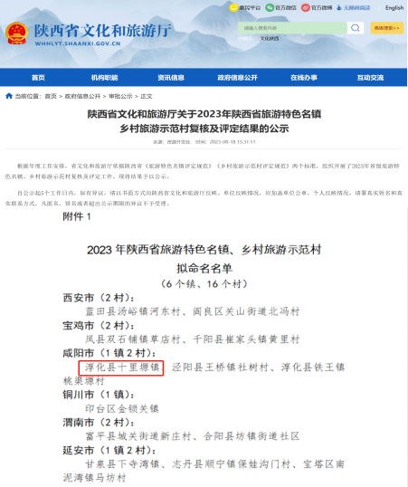 喜报！我公司负责申报的十里塬镇省级旅游特色名镇成功入选